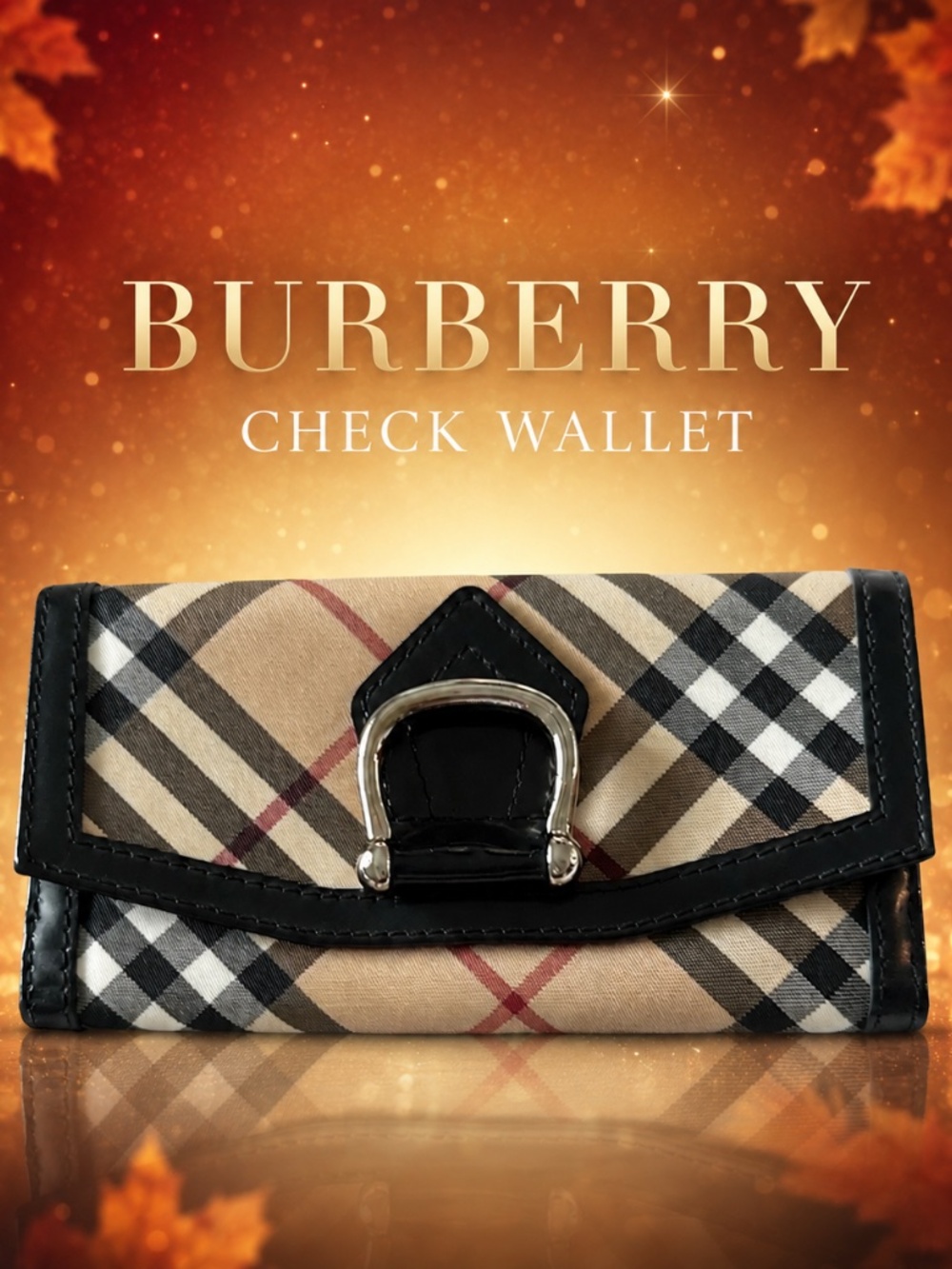 Burberry plaid check canvas & leather continental wallet